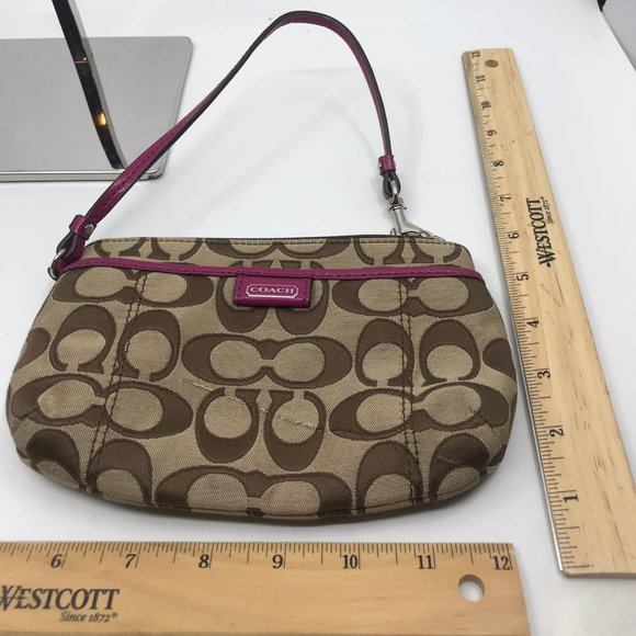 COACH Jacquard Fabric Tan Pink Wristlet - Picture 4 of 5